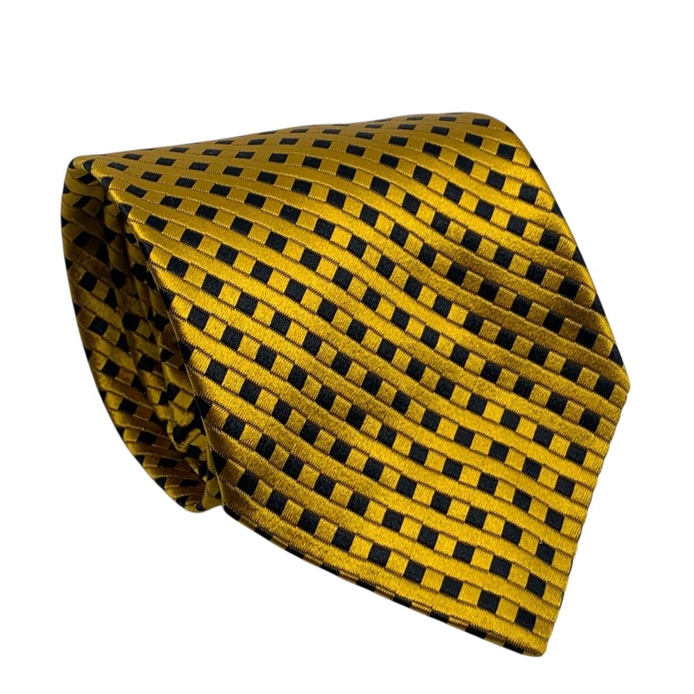 Ermenegildo Zegna Men's Tie Gold Black Patterned Silk Necktie Designer Italian